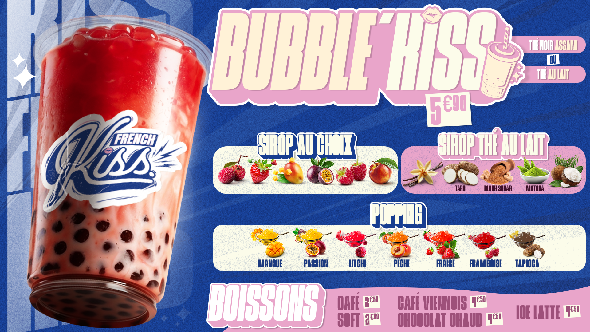 Écran menu — Bubble'Kiss et boissons