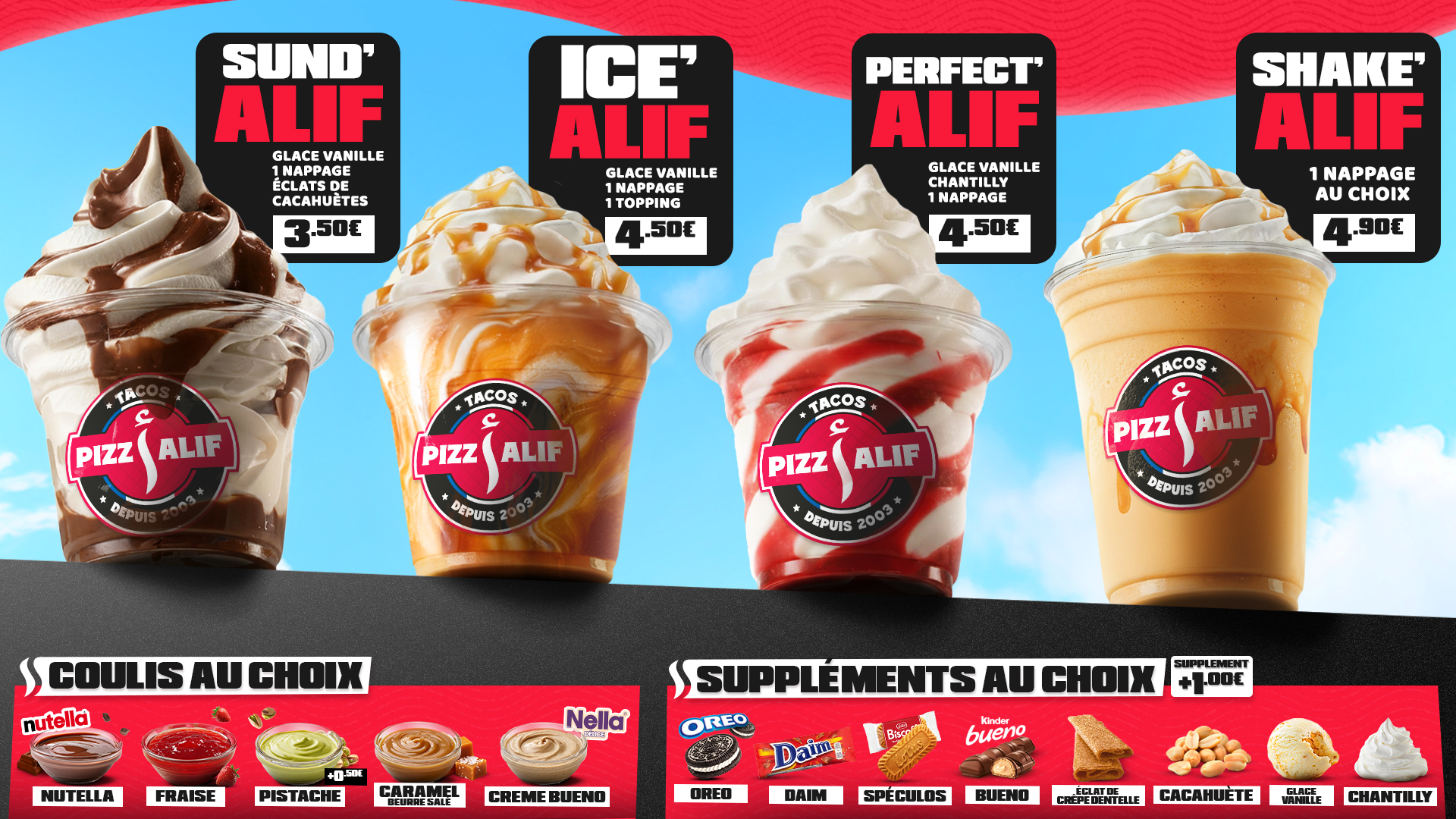 Écran menu — Glaces et shakes
