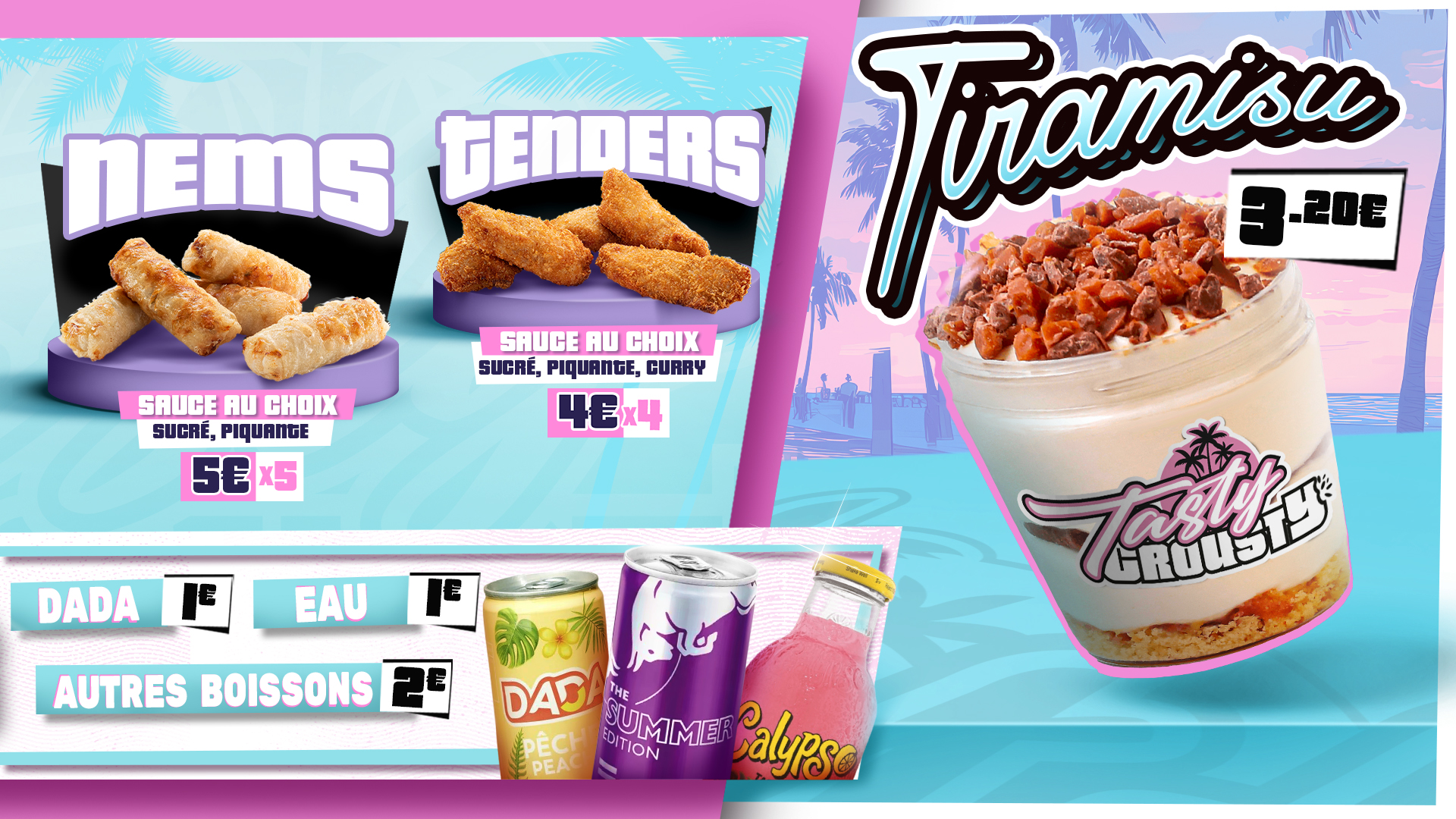 Écran menu — desserts et boissons